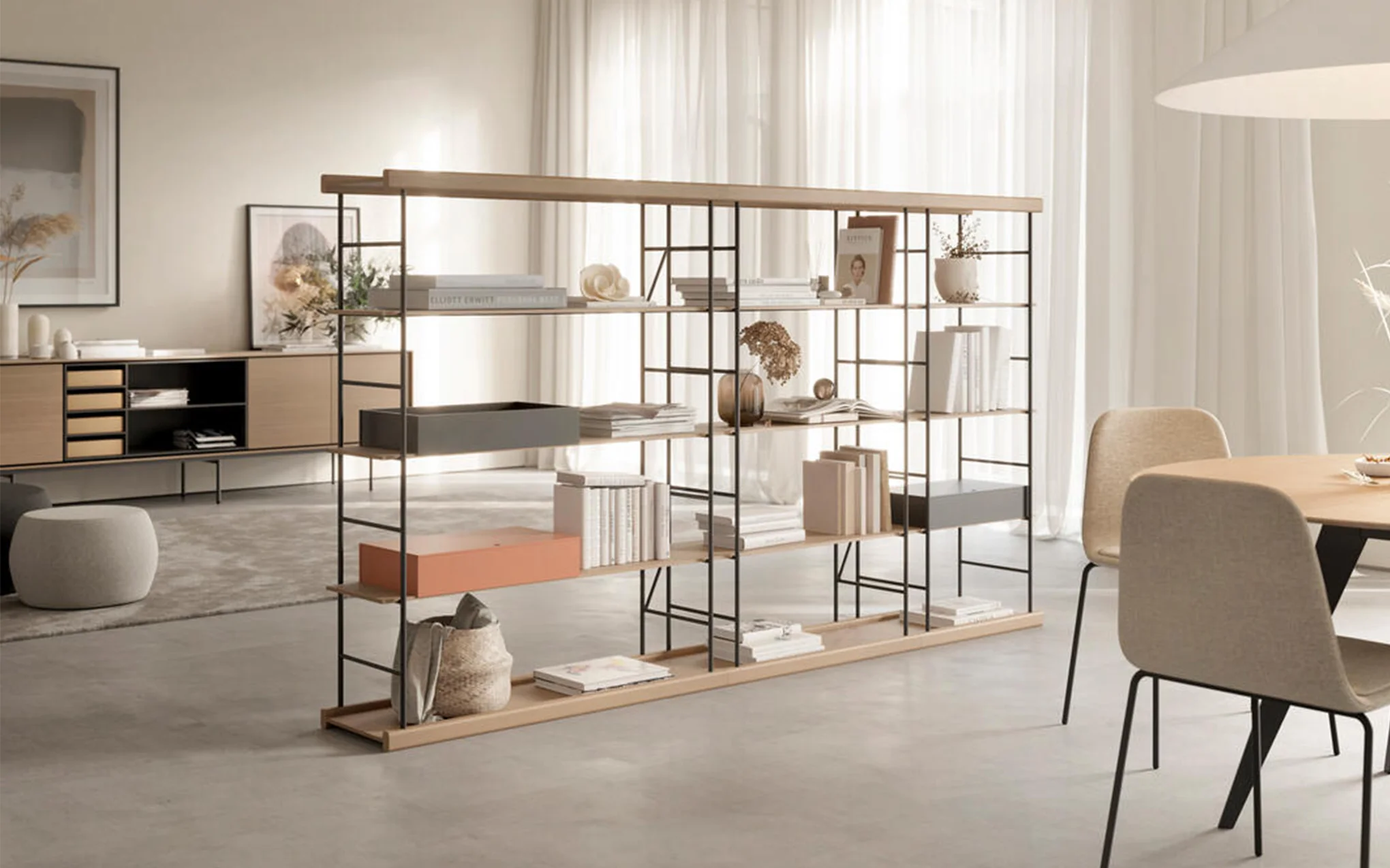 Bost shelving room divider - natural oak, graphite & black - Image 2