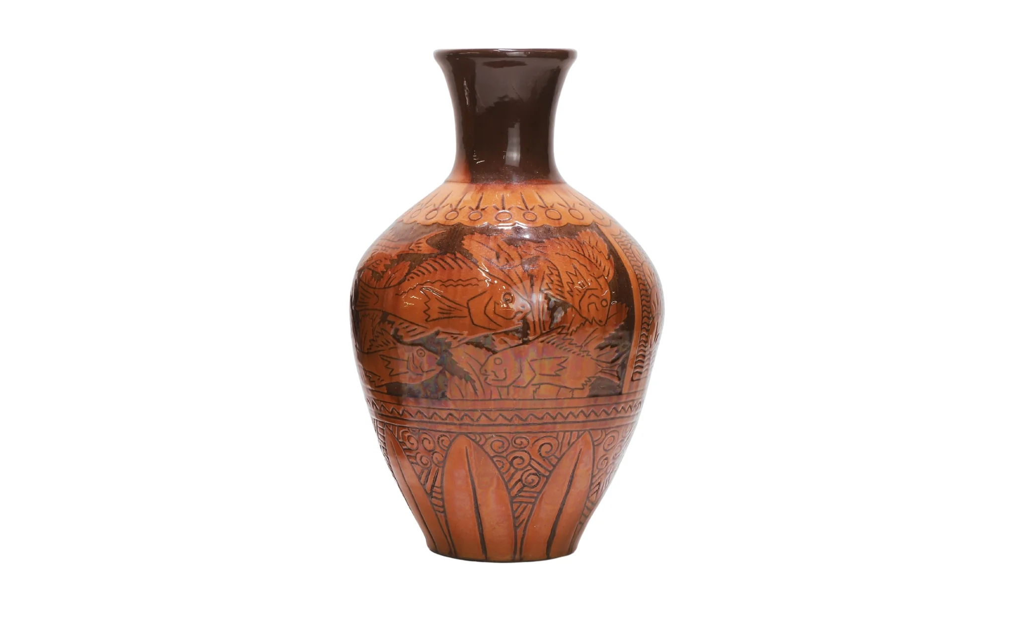 C. H. Brannam bouquet vase by James Dewdney – fish, birds & flowers