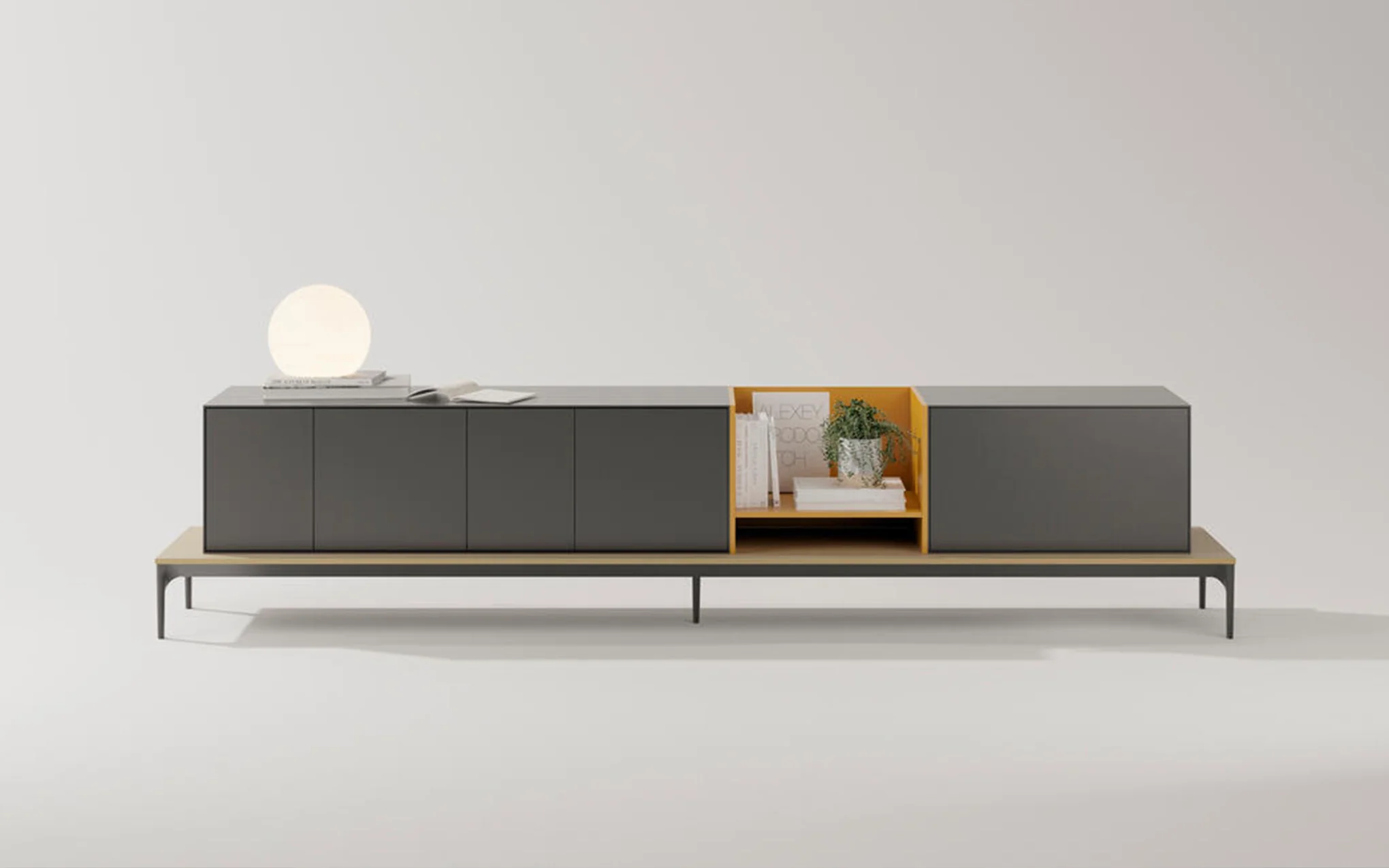 Lauki sideboard with base - natural oak, graphite & ochre - Image 2