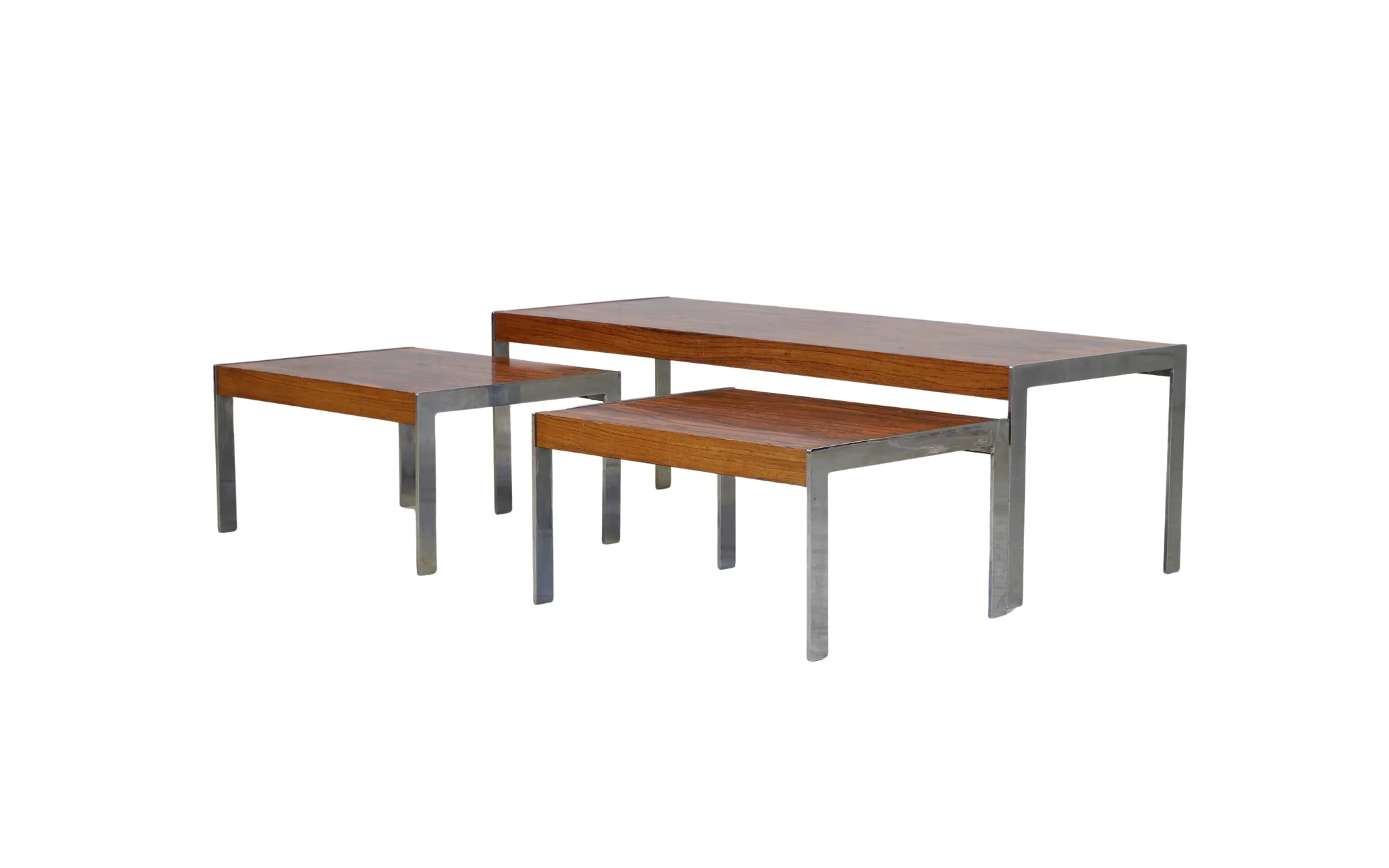 Merrow Associates rosewood & chrome nesting tables - set of 3