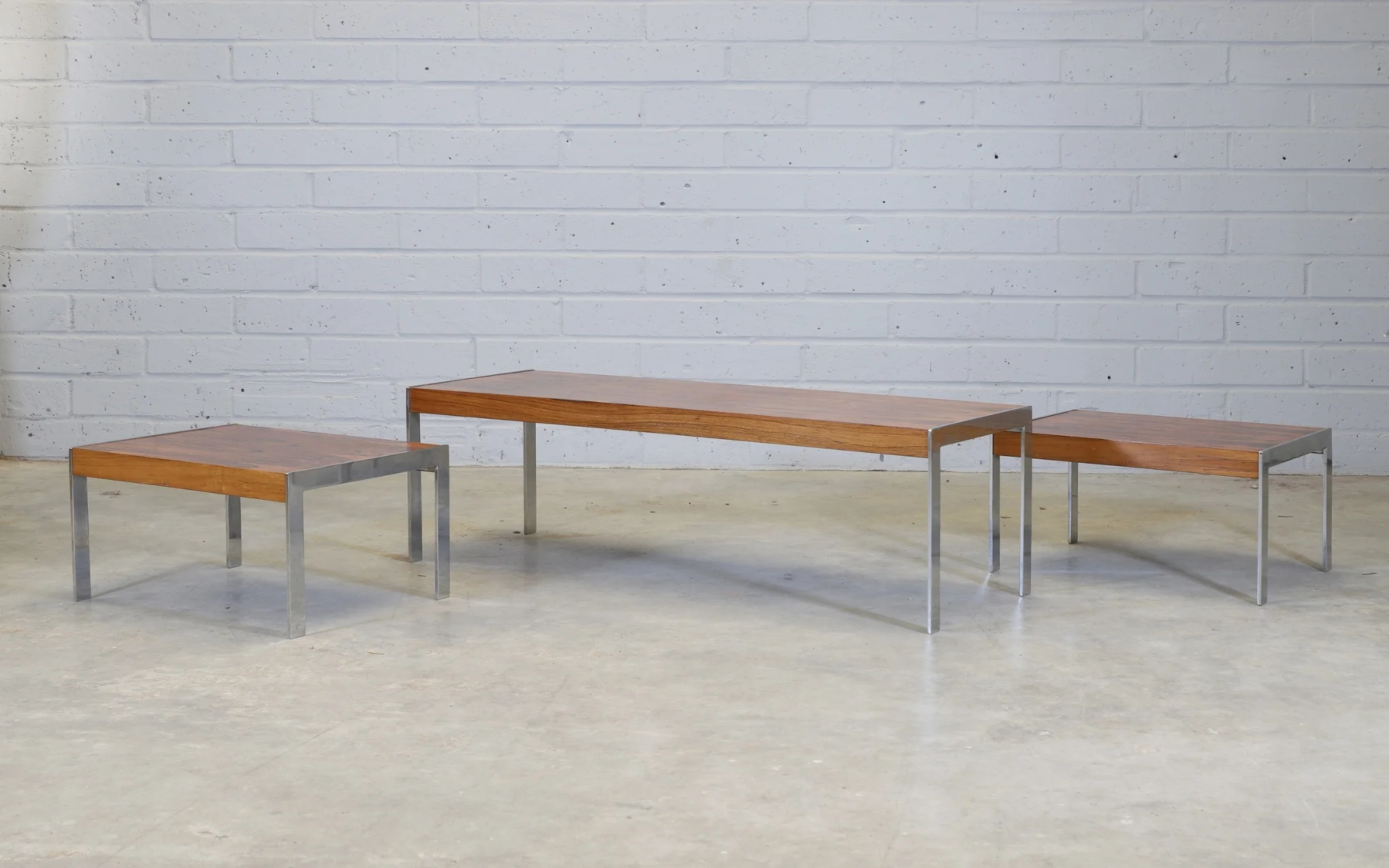 Merrow Associates rosewood & chrome nesting tables - set of 3 - Image 4