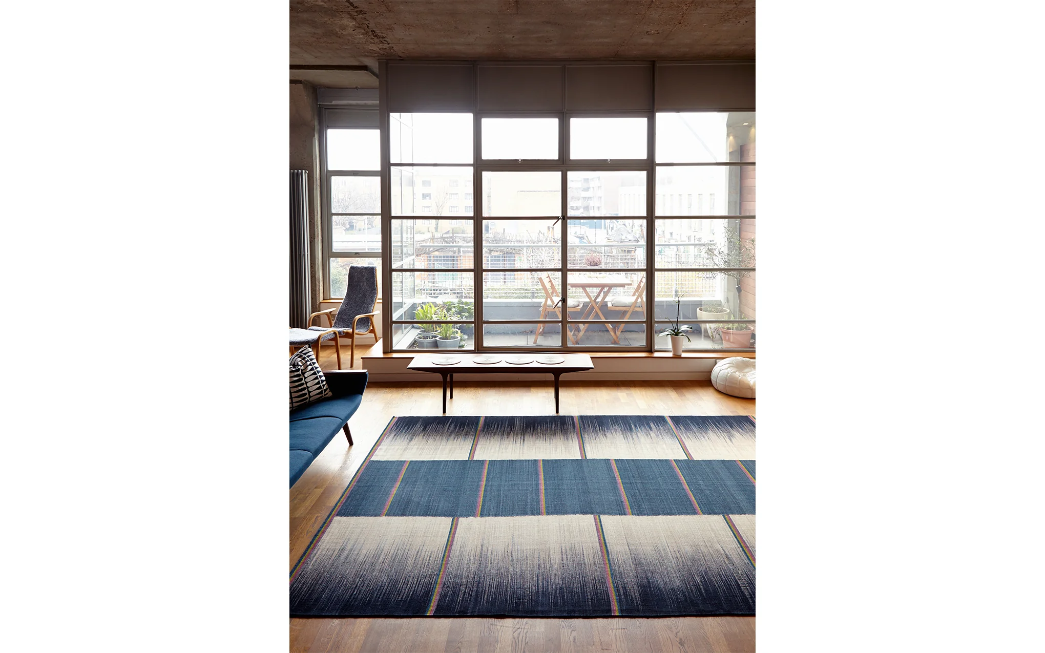 Petrol Grey Stripe gelim flatweave rug - Image 2
