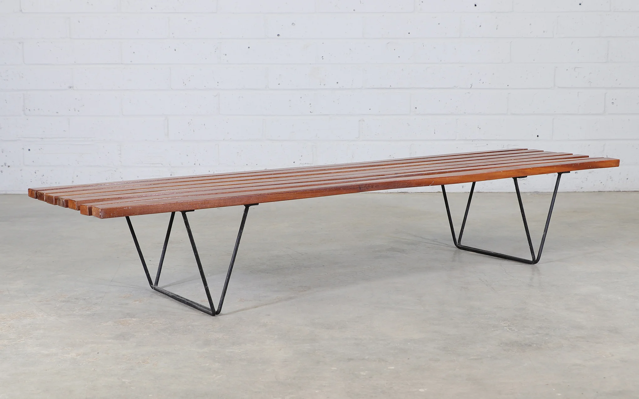 Vintage Robin Day mahogany steel bench - Image 3