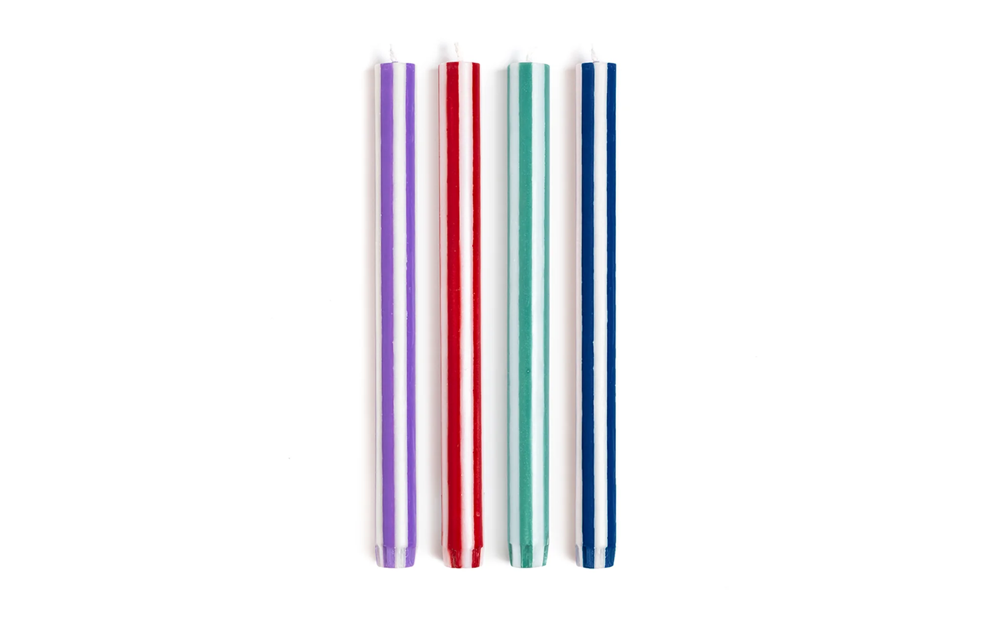 Striped dinner candles - white & strong colours