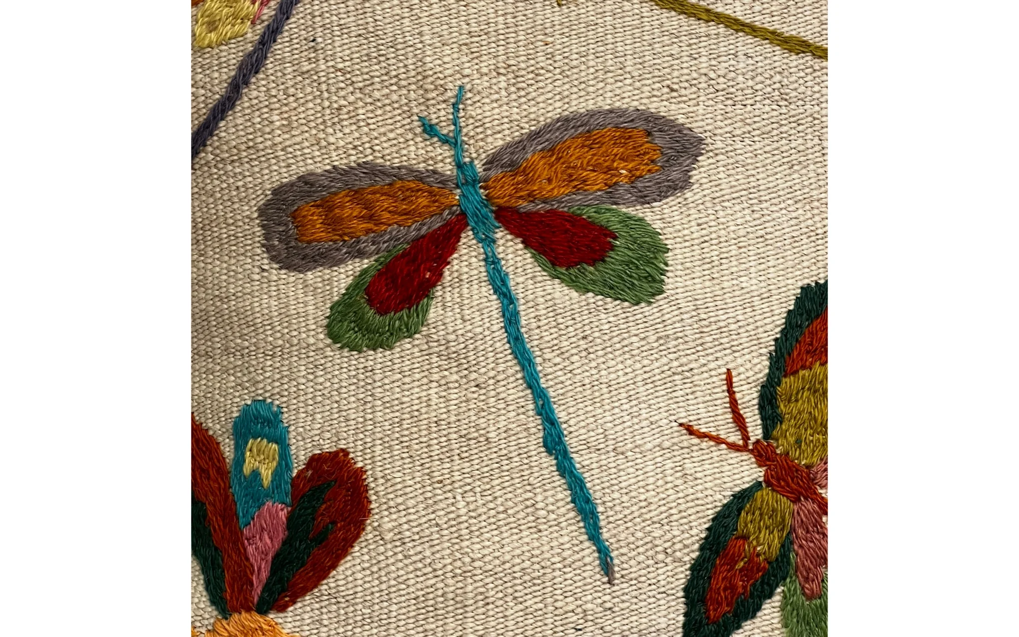 Suzani embroidered cream cushion - dragonflies - Image 2