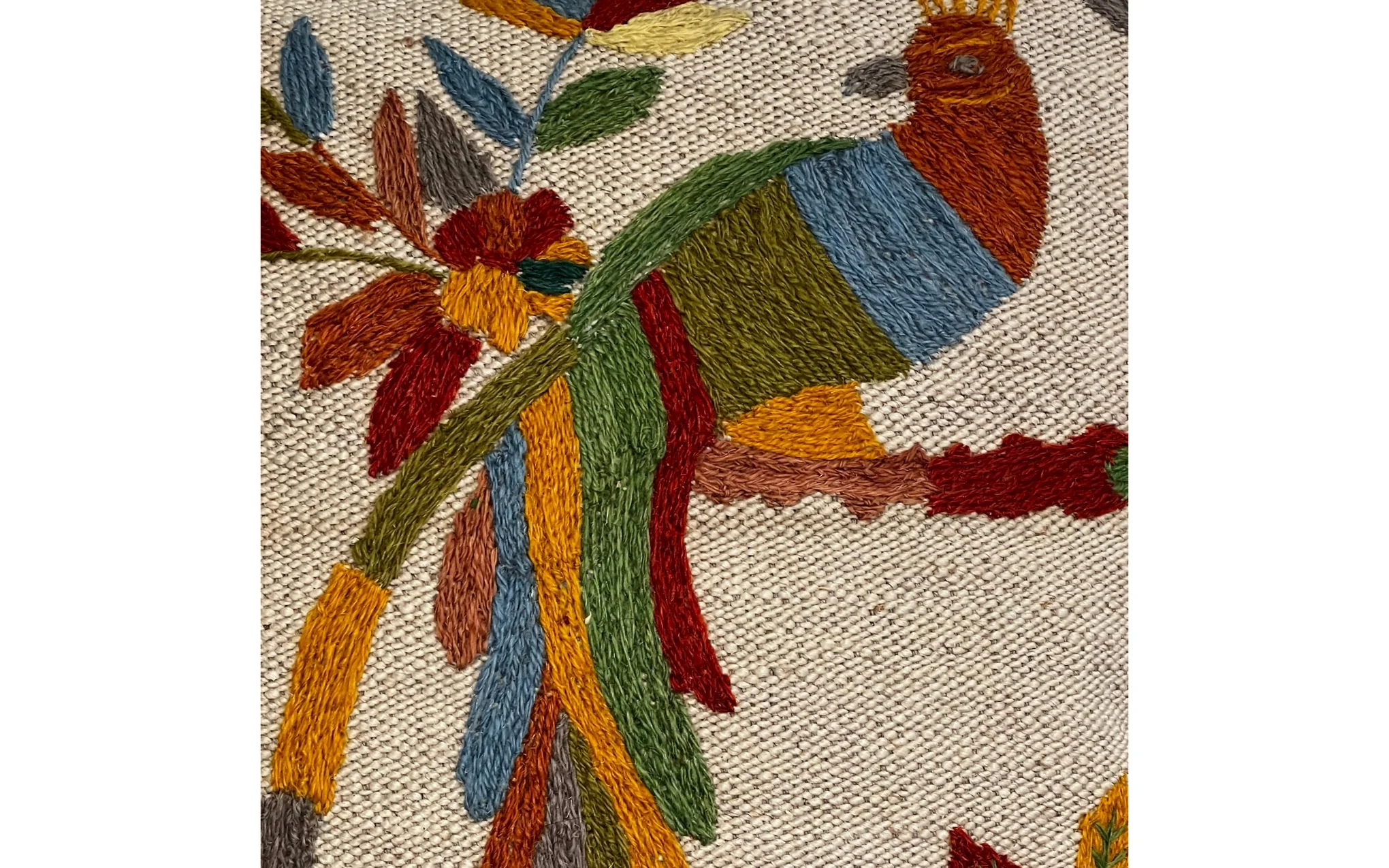 Suzani embroidered cream cushion - peacock - Image 2