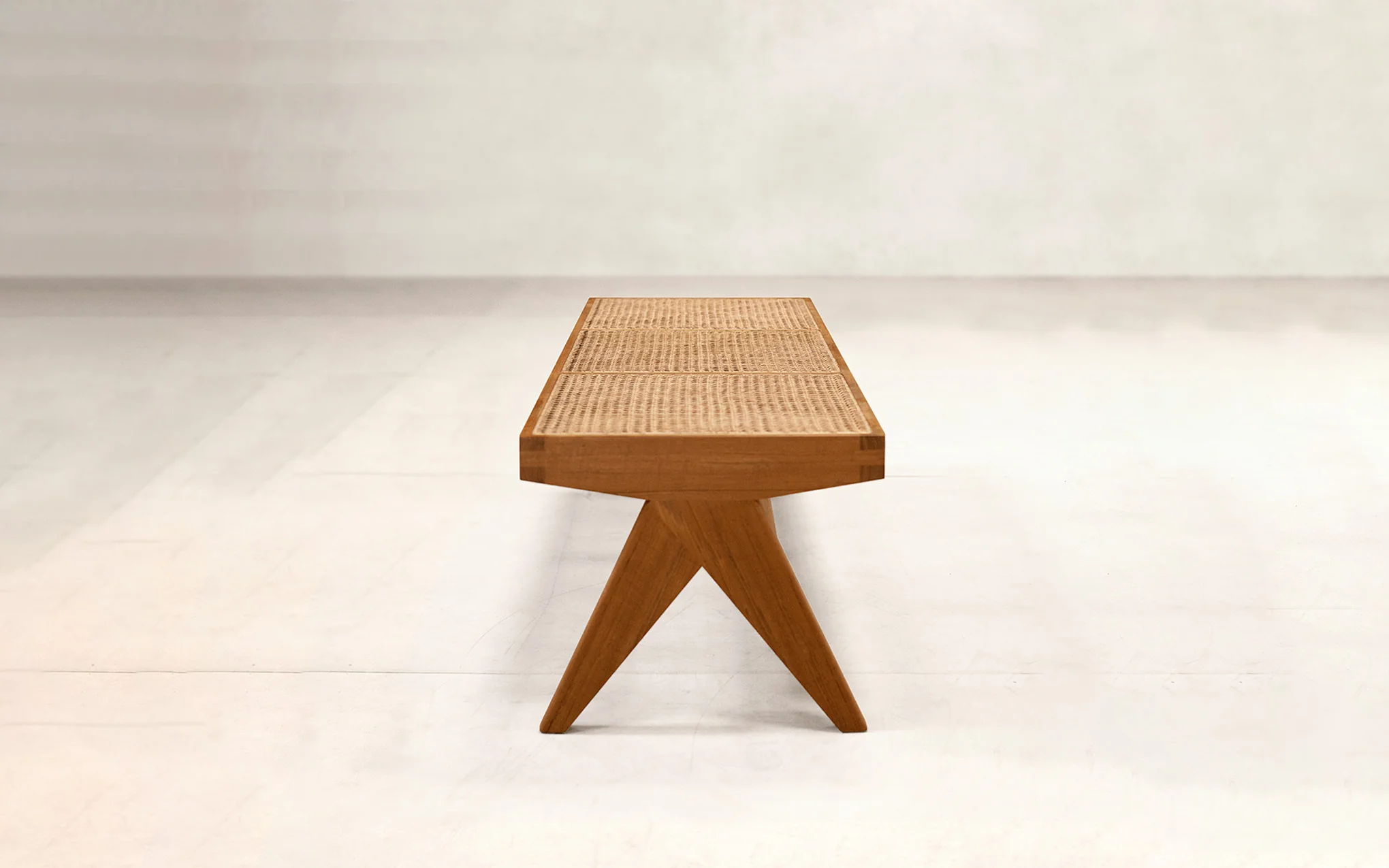 Teak & cane bench - Image 2