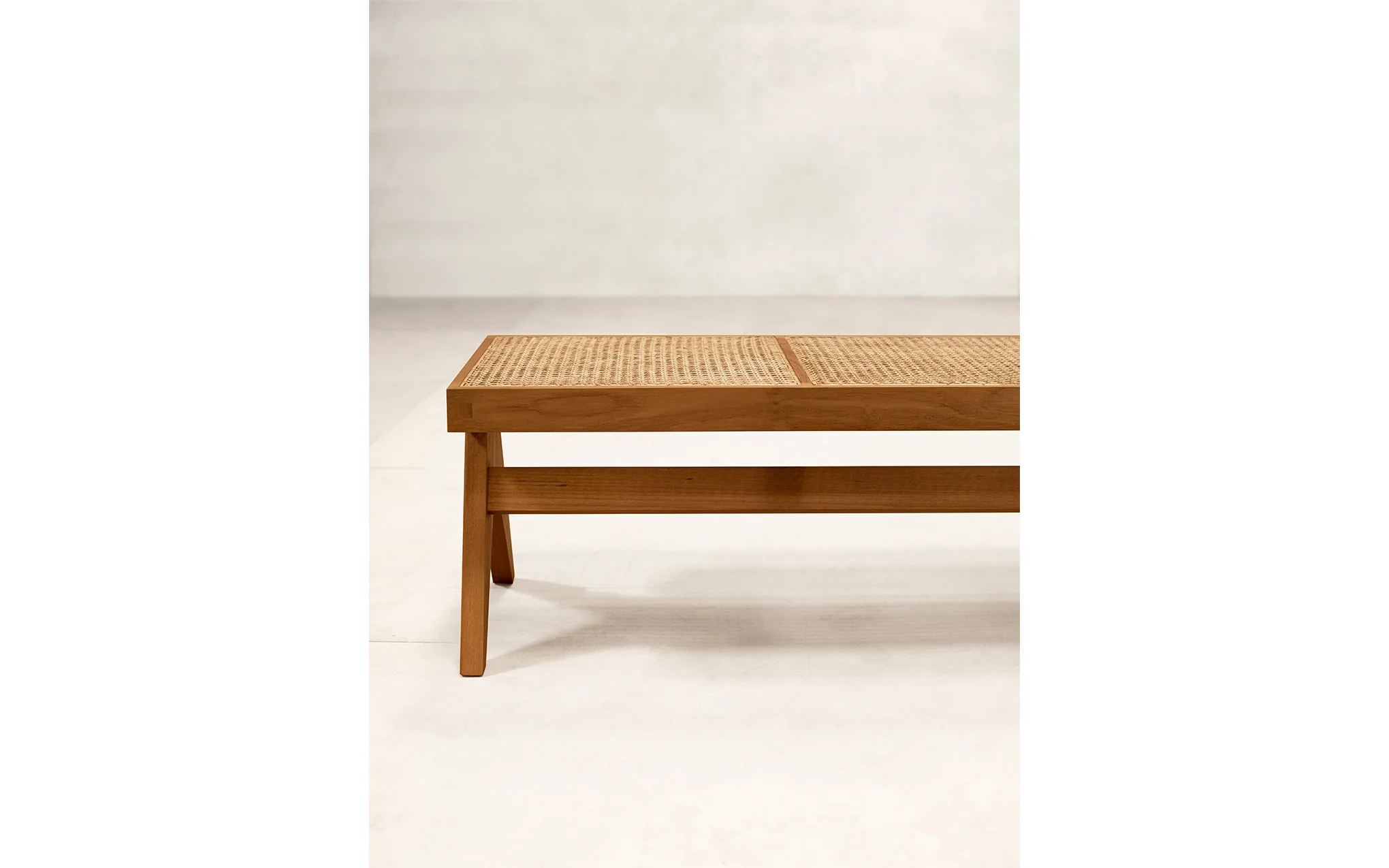 Teak & cane bench - Image 5
